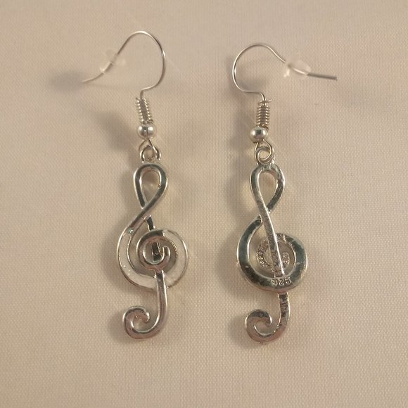 925 Silver Opal Music Note Earrings Hypoallergenic Hooks - Picture 3 of 3